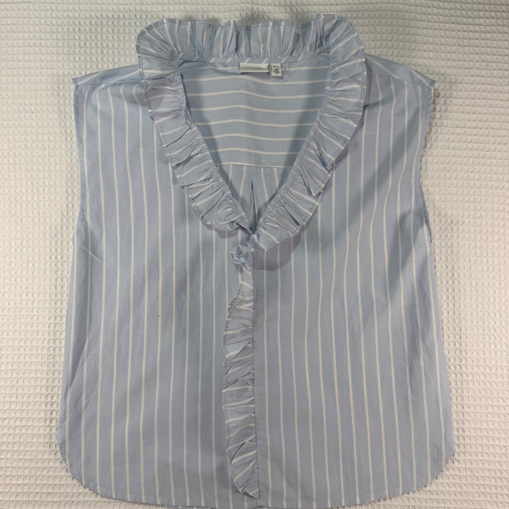 Vila Viblomi‎ Blue White Striped Ruffle V-Neck Sleeveless Blouse Top EU 38
